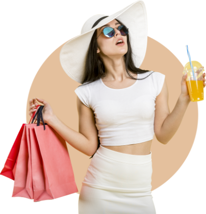 Shopping girl holding bags and a drink